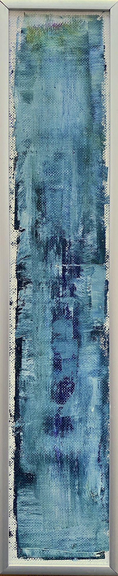 Renate Stepec: Blau II im Metallrahmen, Öl auf Leinwand, 8x38,1cm