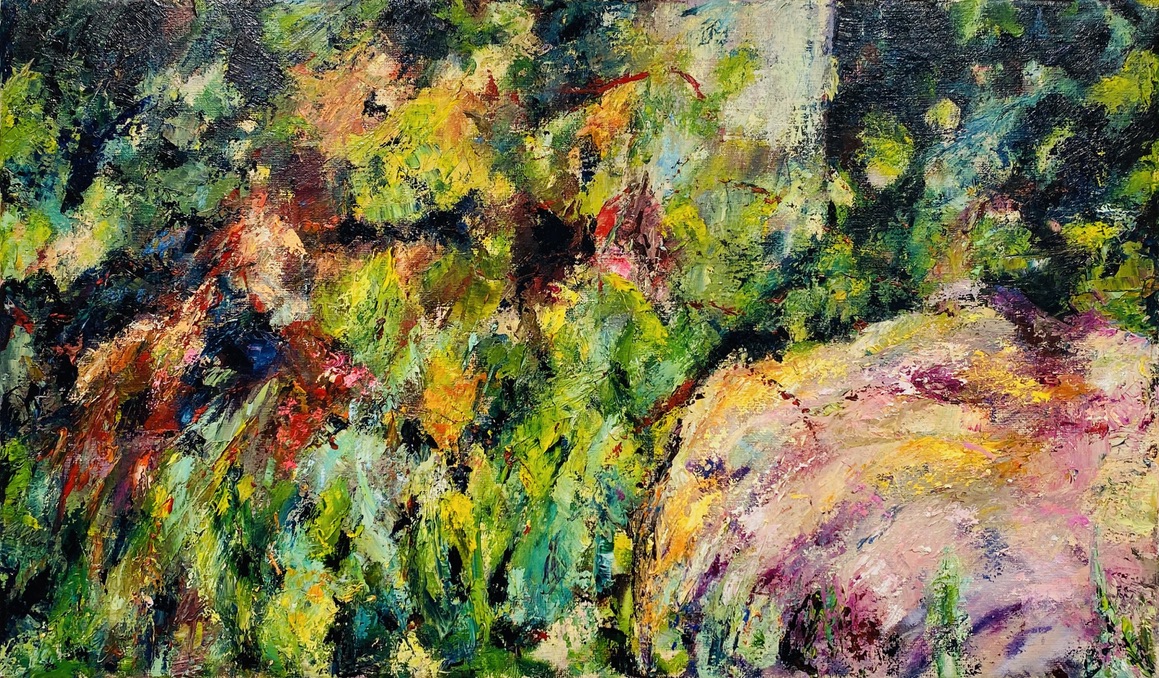 Renate Stepec: Rosa Stein, Ölfarbe auf Leinwand, 45x77cm