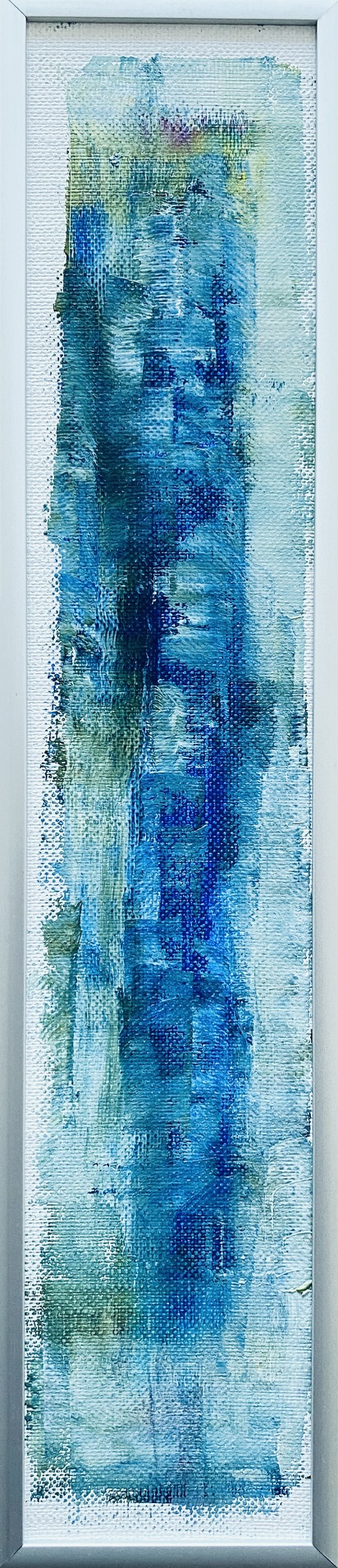 Renate Stepec: Blau I im Metallrahmen, Öl auf Leinwand, 8,1x37,2cm