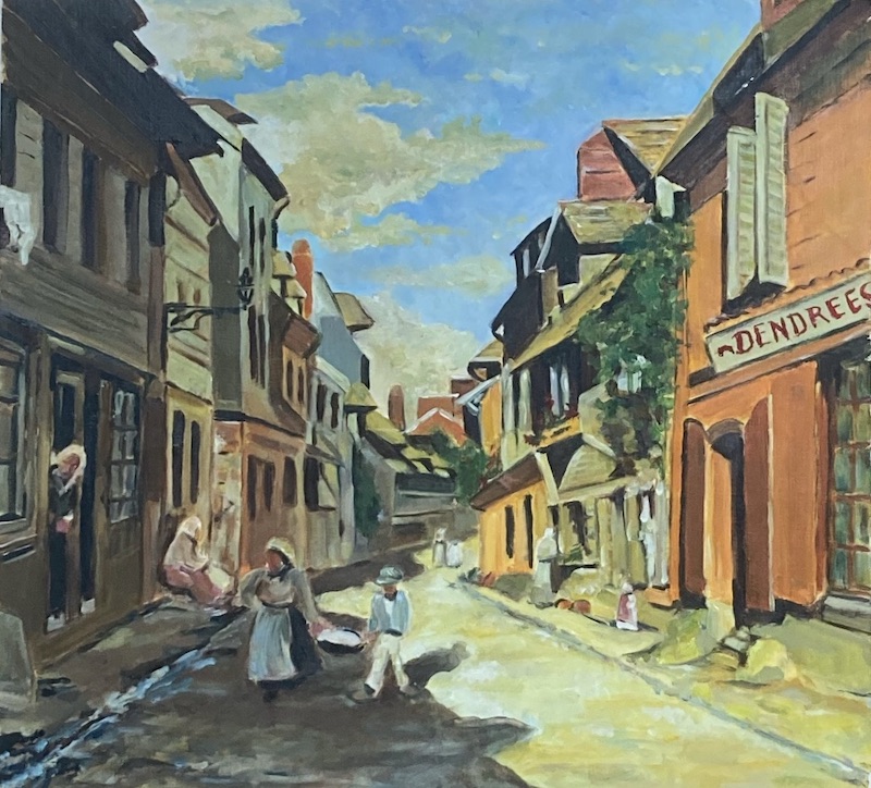Renate Stepec: Rue de la Bavolle, nach C. Monet, Ölf. a. Papier, kaschiert, 50x54
