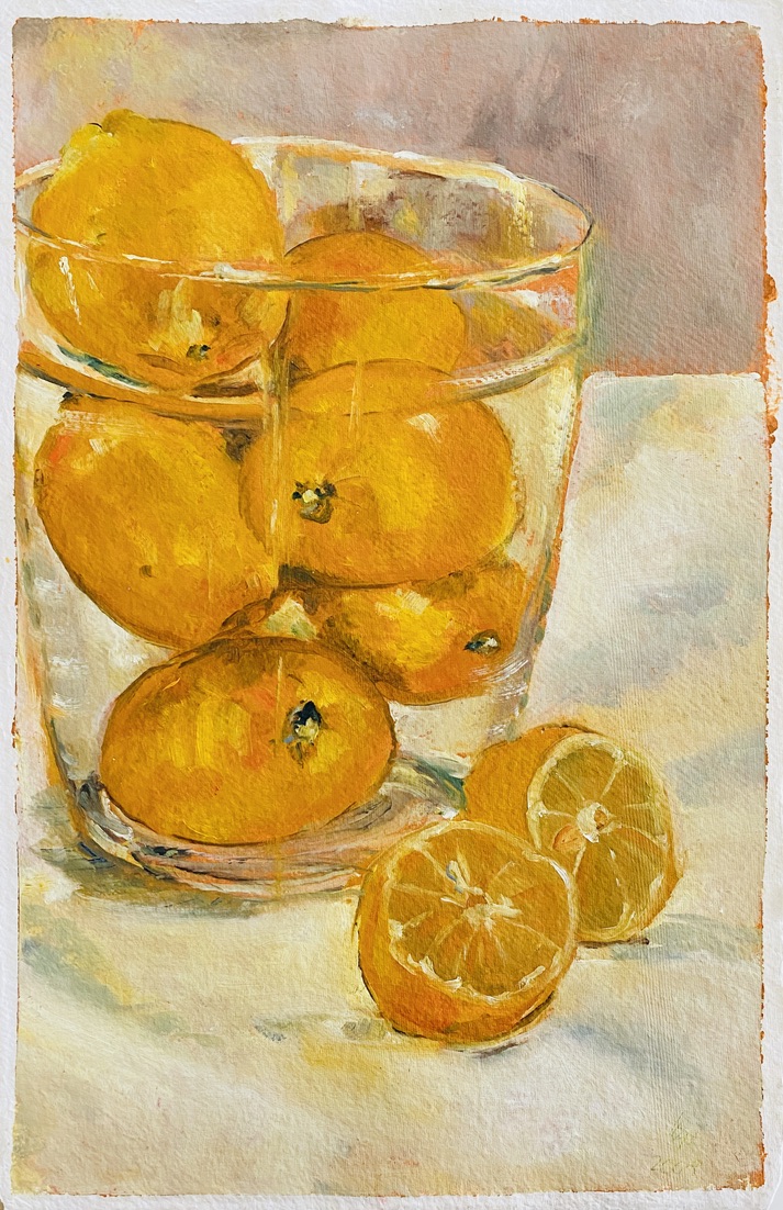 Renate Stepec: Orangen u. Zitronen, Ölf. auf Büttenpapier, 35x55cm