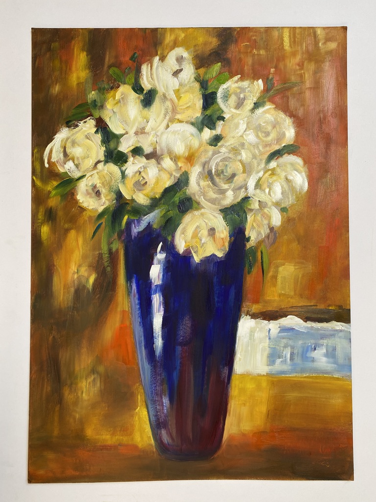 Renate Stepec: Rosen in blauer Vase, nach J. Sorolla, Ölf. auf Pappe, 42x59,5cm