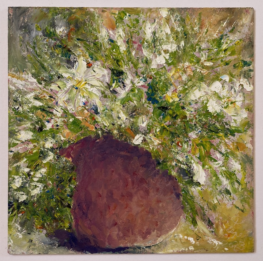 Renate Stepec: Wilde Blumen, Ölfarbe auf Kork, 30x30cm